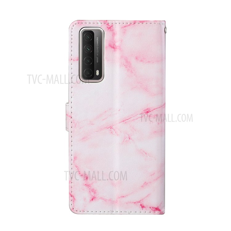 Glossy Pattern Printing TPU + PU Leather Protection Cover for Huawei P smart 2021/Y7a - Pink Marble-4