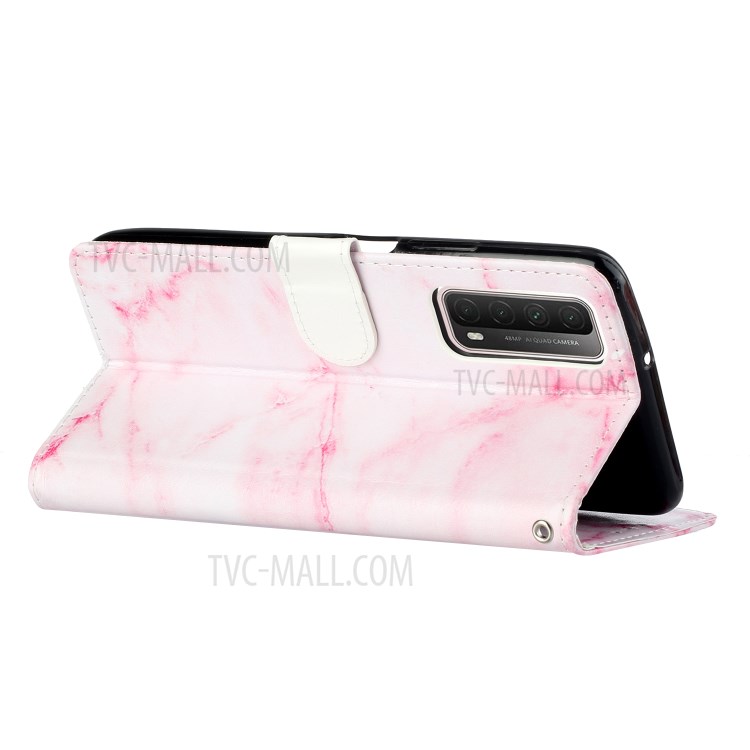 Glossy Pattern Printing TPU + PU Leather Protection Cover for Huawei P smart 2021/Y7a - Pink Marble-6