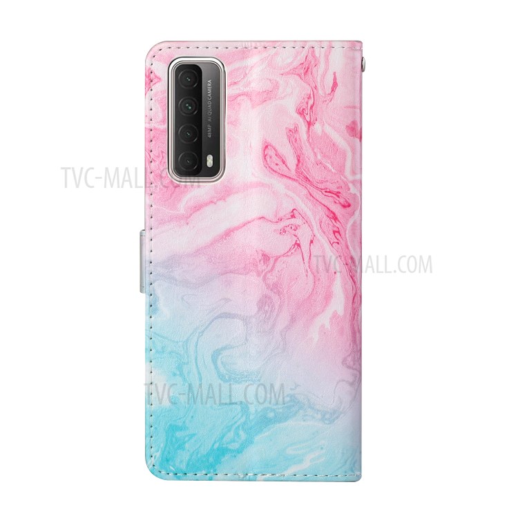 Glossy Pattern Printing TPU + PU Leather Protection Cover for Huawei P smart 2021/Y7a - Pink and Blue Lava Pattern-4