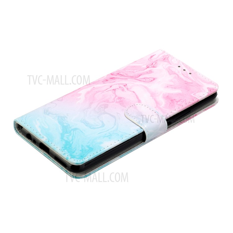 Glossy Pattern Printing TPU + PU Leather Protection Cover for Huawei P smart 2021/Y7a - Pink and Blue Lava Pattern-5
