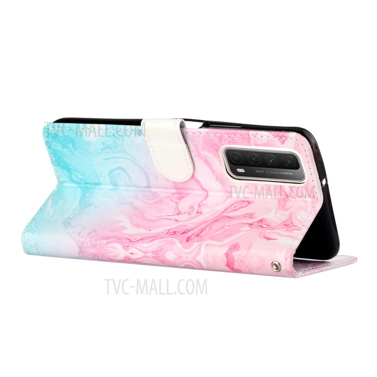 Glossy Pattern Printing TPU + PU Leather Protection Cover for Huawei P smart 2021/Y7a - Pink and Blue Lava Pattern-6