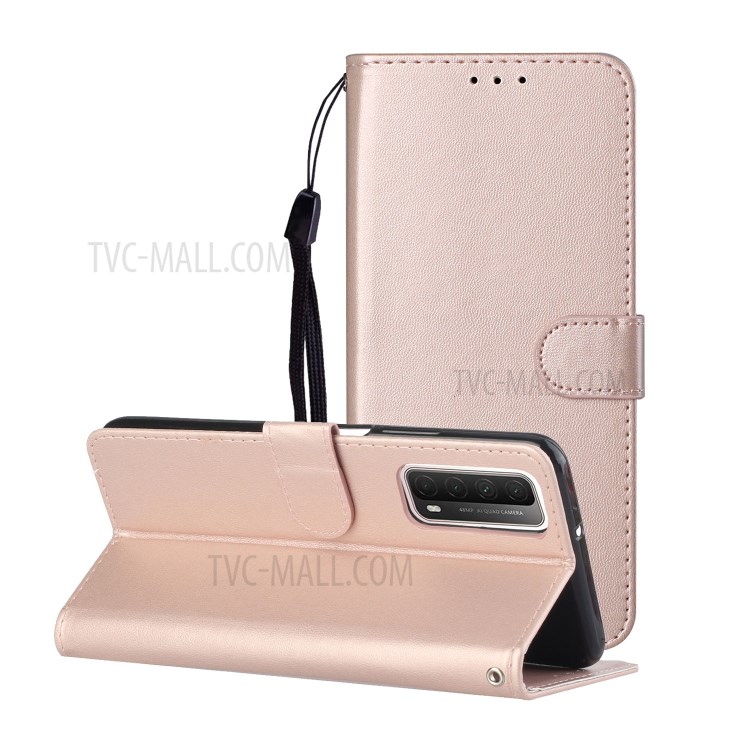Solid Color Leather Protective Shell Stand Wallet Magnetic Closure Flip Case for Huawei P Smart 2021 / Huawei Y7a - Rose Gold-1