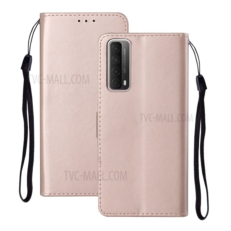 Solid Color Leather Protective Shell Stand Wallet Magnetic Closure Flip Case for Huawei P Smart 2021 / Huawei Y7a - Rose Gold-2