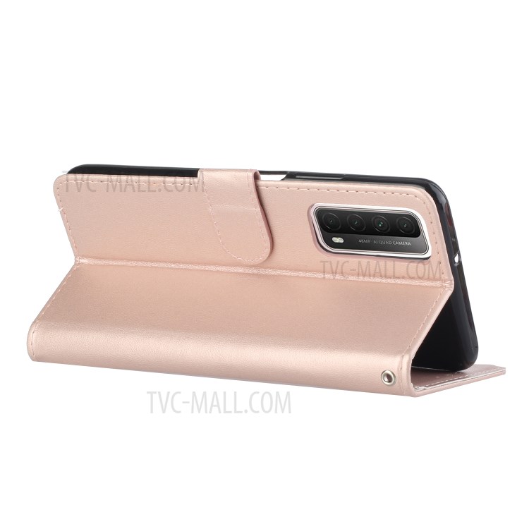Solid Color Leather Protective Shell Stand Wallet Magnetic Closure Flip Case for Huawei P Smart 2021 / Huawei Y7a - Rose Gold-6