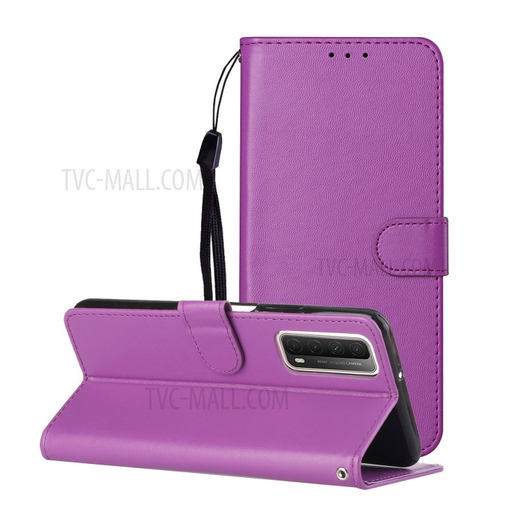 Solid Color Leather Protective Shell Stand Wallet Magnetic Closure Flip Case for Huawei P Smart 2021 / Huawei Y7a - Purple-1