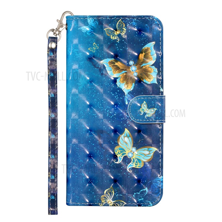Wallet Stand 3D Pattern Printing TPU + PU Leather Phone Casing with Strap for Huawei P smart 2021/Y7a - Butterfly-3