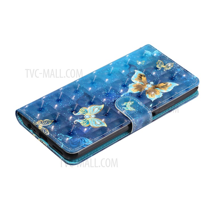 Wallet Stand 3D Pattern Printing TPU + PU Leather Phone Casing with Strap for Huawei P smart 2021/Y7a - Butterfly-6