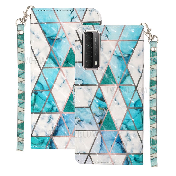 Wallet Stand 3D Pattern Printing TPU + PU Leather Phone Casing with Strap for Huawei P smart 2021/Y7a - Triangle-2