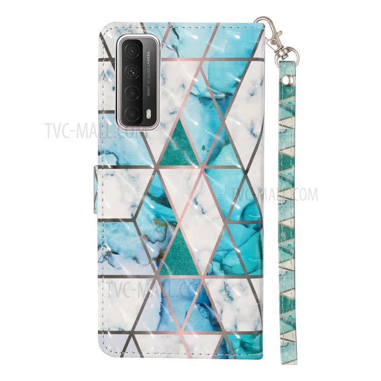 Wallet Stand 3D Pattern Printing TPU + PU Leather Phone Casing with Strap for Huawei P smart 2021/Y7a - Triangle-4