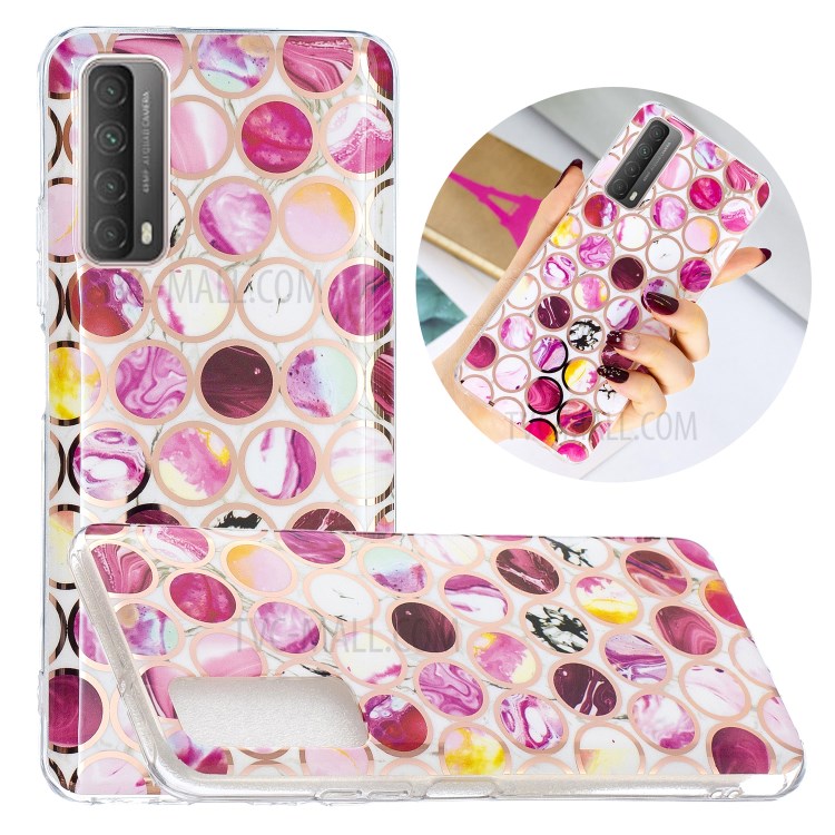 Splicing Marble Electroplating IMD TPU Phone Cover Shell for Huawei P smart 2021/Y7a - Circles-1