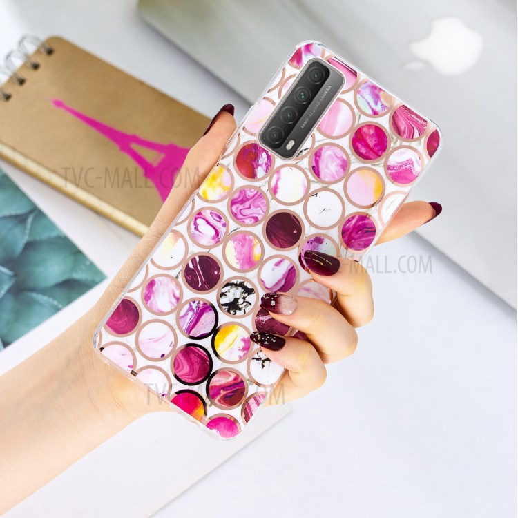 Splicing Marble Electroplating IMD TPU Phone Cover Shell for Huawei P smart 2021/Y7a - Circles-4