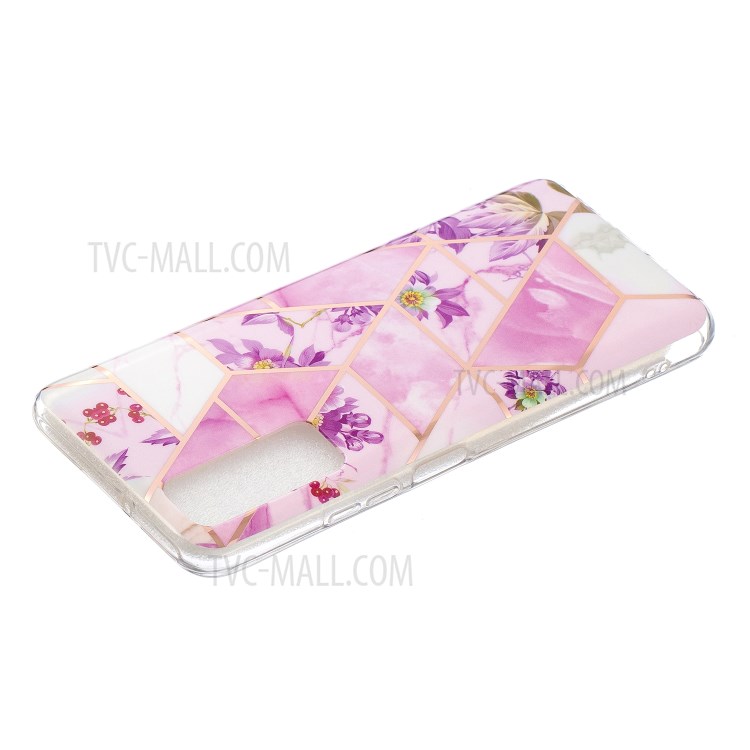 Splicing Marble Electroplating IMD TPU Phone Cover Shell for Huawei P smart 2021/Y7a - Pink/Flower-3