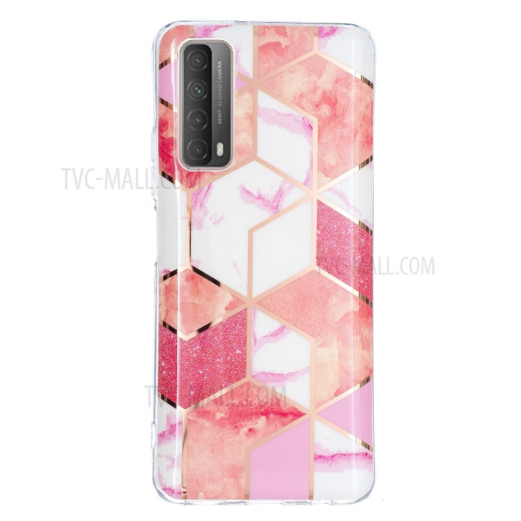 Splicing Marble Electroplating IMD TPU Phone Cover Shell for Huawei P smart 2021/Y7a - Pink Glitter Powder-2