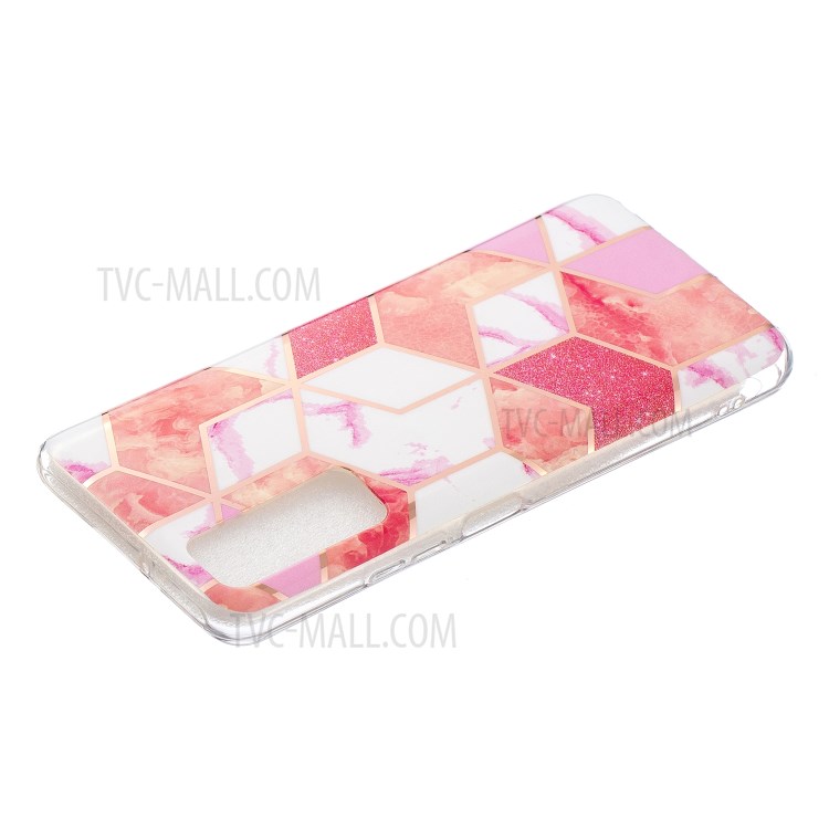 Splicing Marble Electroplating IMD TPU Phone Cover Shell for Huawei P smart 2021/Y7a - Pink Glitter Powder-3