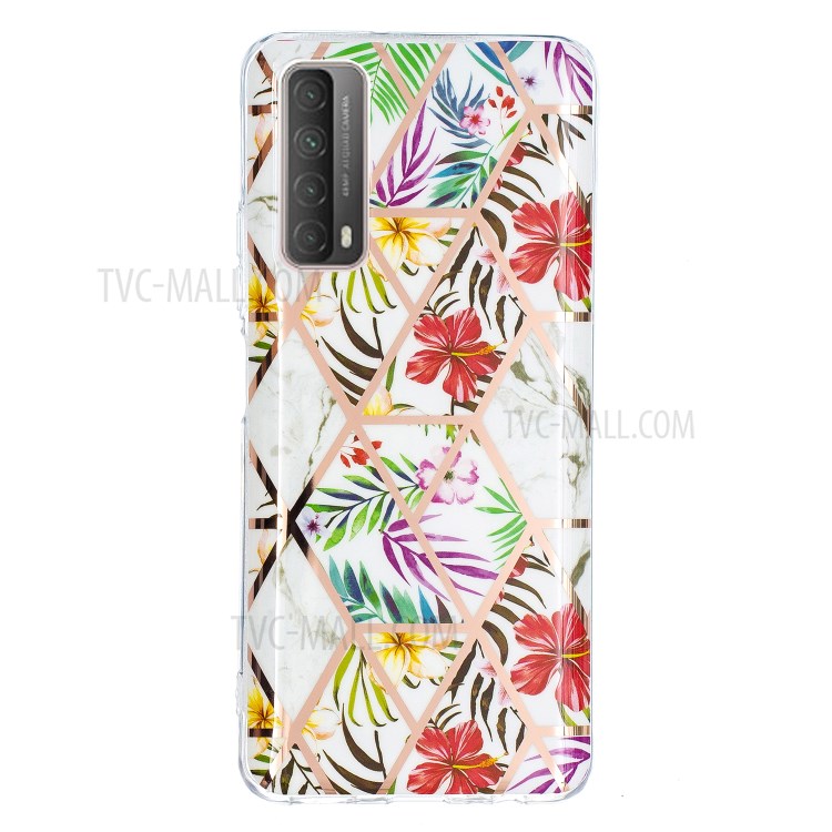 Splicing Marble Electroplating IMD TPU Phone Cover Shell for Huawei P smart 2021/Y7a - Rainforest-2