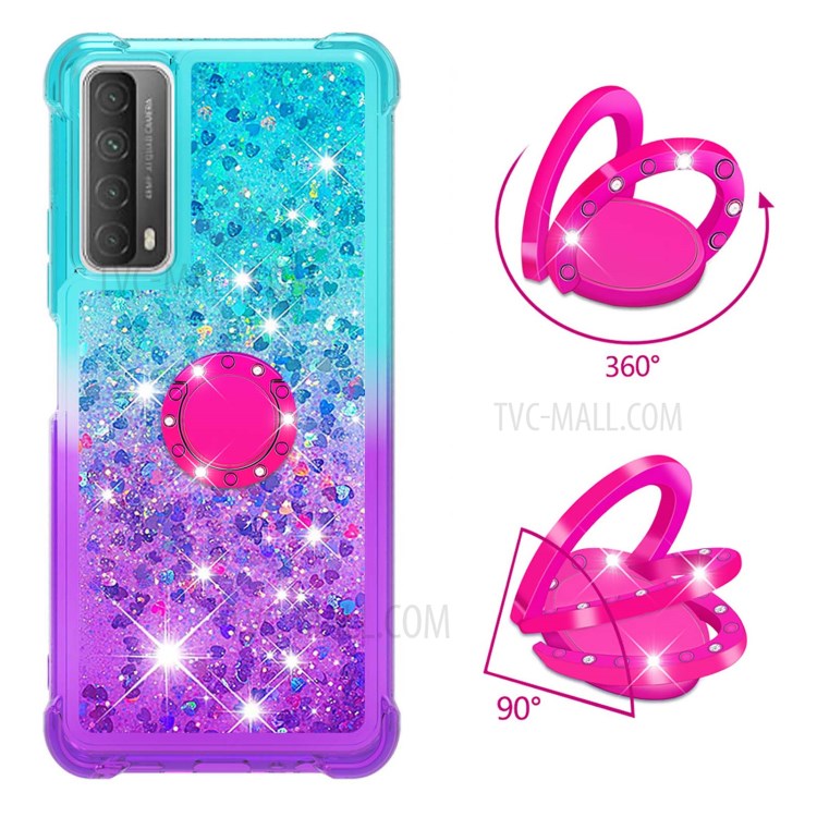 Glossy Gradient Glitter Quicksand Kickstand TPU Phone Shell for Huawei P smart 2021/Y7a - Sky Blue/Purple-2