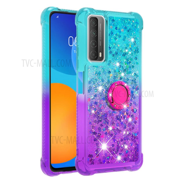 Glossy Gradient Glitter Quicksand Kickstand TPU Phone Shell for Huawei P smart 2021/Y7a - Sky Blue/Purple-3