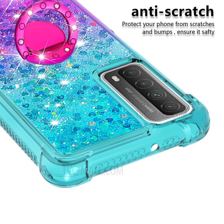 Glossy Gradient Glitter Quicksand Kickstand TPU Phone Shell for Huawei P smart 2021/Y7a - Sky Blue/Purple-4