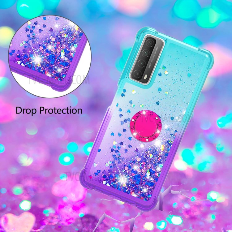 Glossy Gradient Glitter Quicksand Kickstand TPU Phone Shell for Huawei P smart 2021/Y7a - Sky Blue/Purple-5