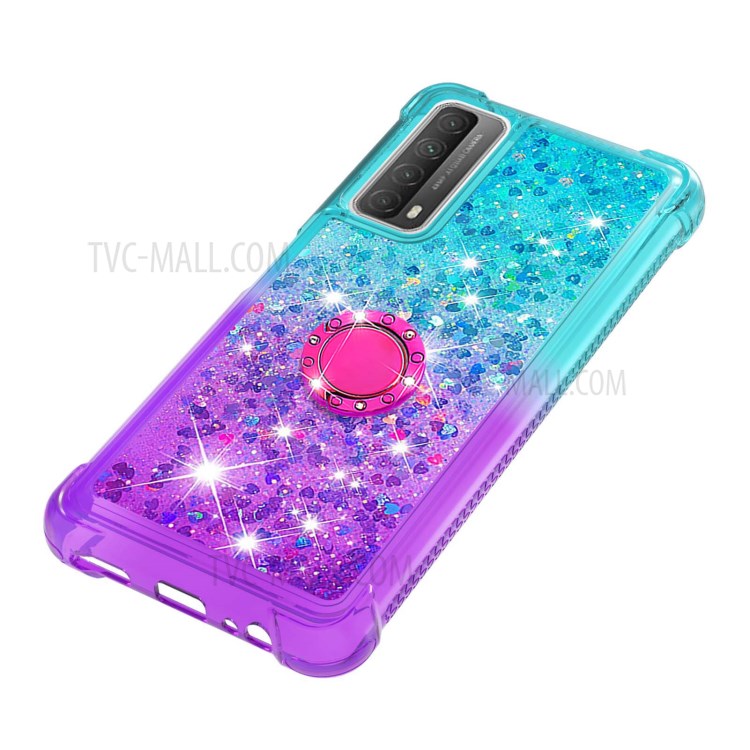 Glossy Gradient Glitter Quicksand Kickstand TPU Phone Shell for Huawei P smart 2021/Y7a - Sky Blue/Purple-6