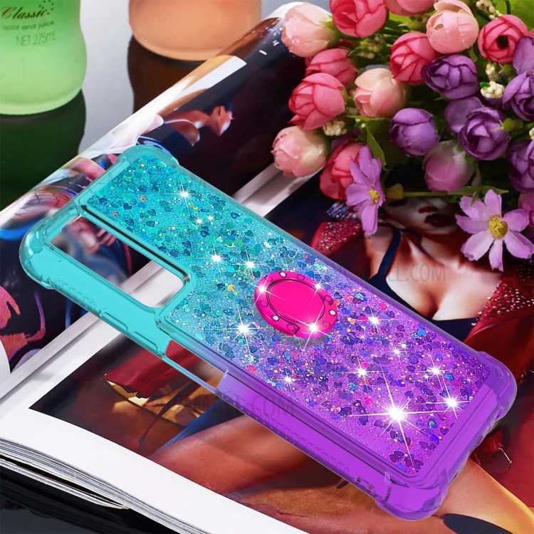 Glossy Gradient Glitter Quicksand Kickstand TPU Phone Shell for Huawei P smart 2021/Y7a - Sky Blue/Purple-7