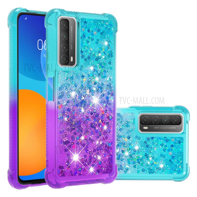 Shel de Protection Téléphonique TPU Gradient Glitter Sands TPU Pour Huawei P Smart 2021 / Y7a - Bleu Ciel / Violet