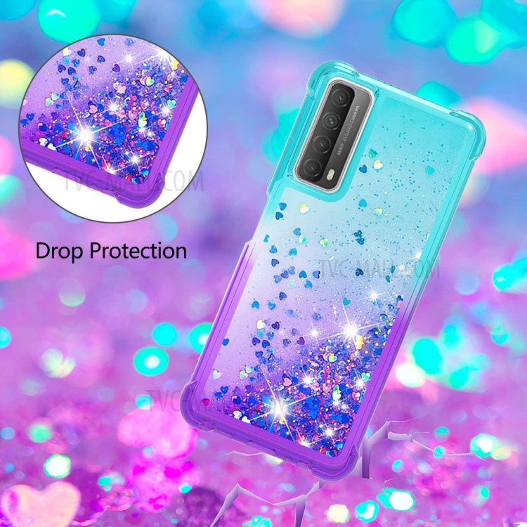 Glitter Glitter Randsand TPU Phone Protetive Shell Para Huawei P Smart 2021/y7a - Azul -céu/roxo-5