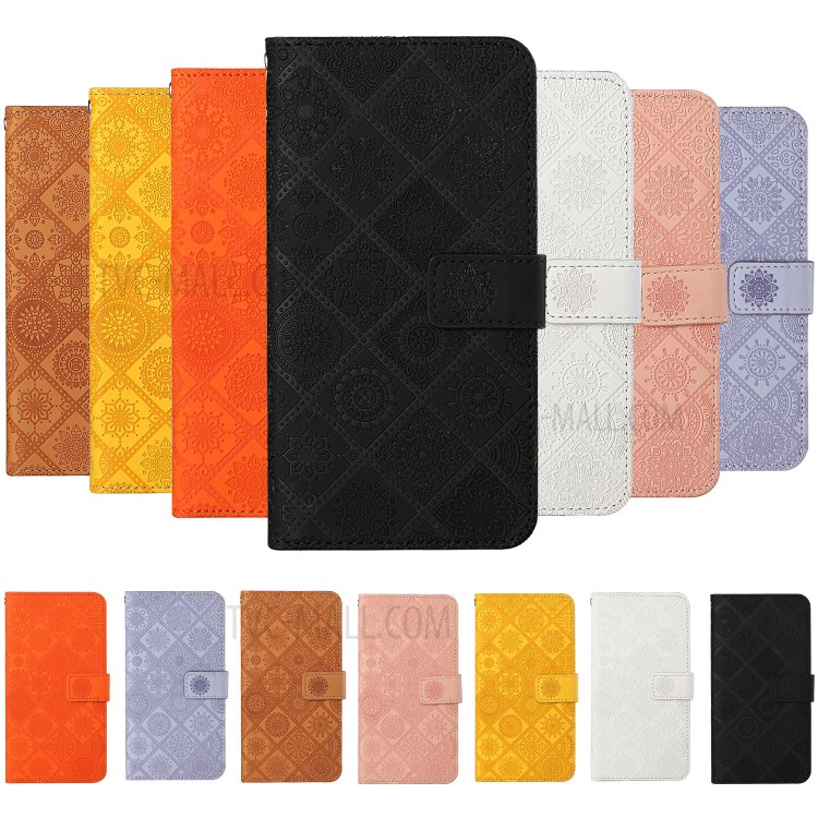 For Huawei P smart 2021/Y7a Imprinted Flower Wallet Leather Magnet Clasp Case with Strap - Black-10