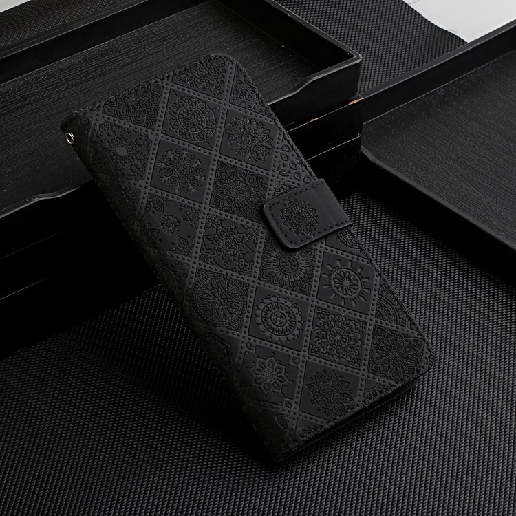 For Huawei P smart 2021/Y7a Imprinted Flower Wallet Leather Magnet Clasp Case with Strap - Black-12