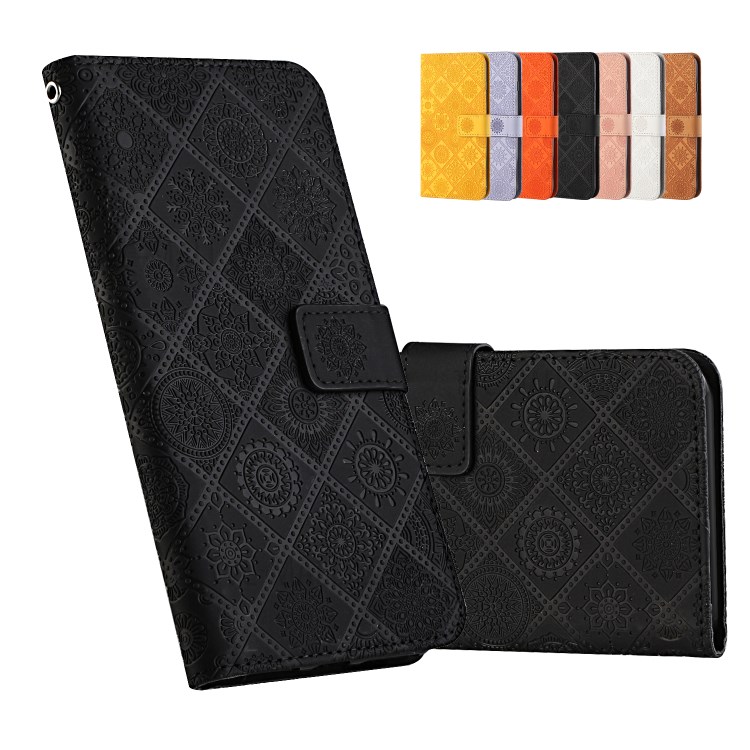 For Huawei P smart 2021/Y7a Imprinted Flower Wallet Leather Magnet Clasp Case with Strap - Black-8