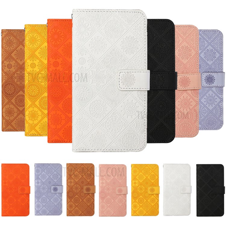 For Huawei P smart 2021/Y7a Imprinted Flower Wallet Leather Magnet Clasp Case with Strap - White-10