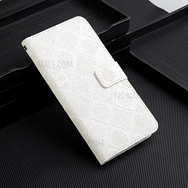 For Huawei P smart 2021/Y7a Imprinted Flower Wallet Leather Magnet Clasp Case with Strap - White-11