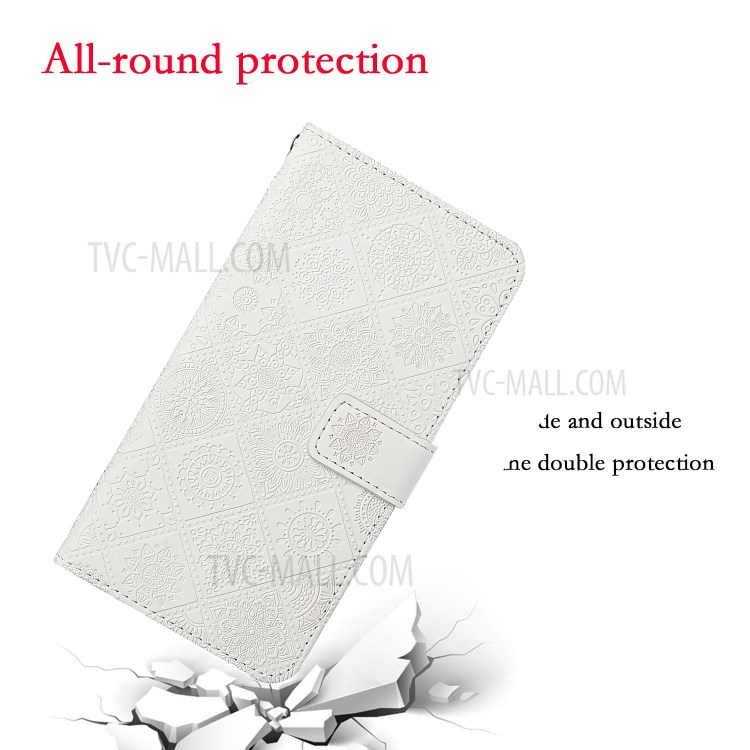 For Huawei P smart 2021/Y7a Imprinted Flower Wallet Leather Magnet Clasp Case with Strap - White-7