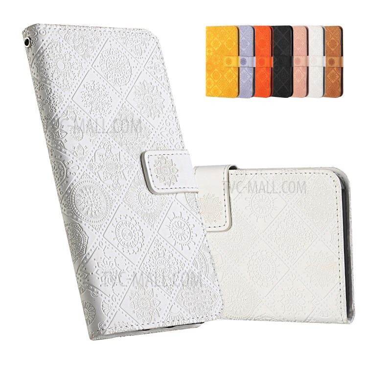 For Huawei P smart 2021/Y7a Imprinted Flower Wallet Leather Magnet Clasp Case with Strap - White-9
