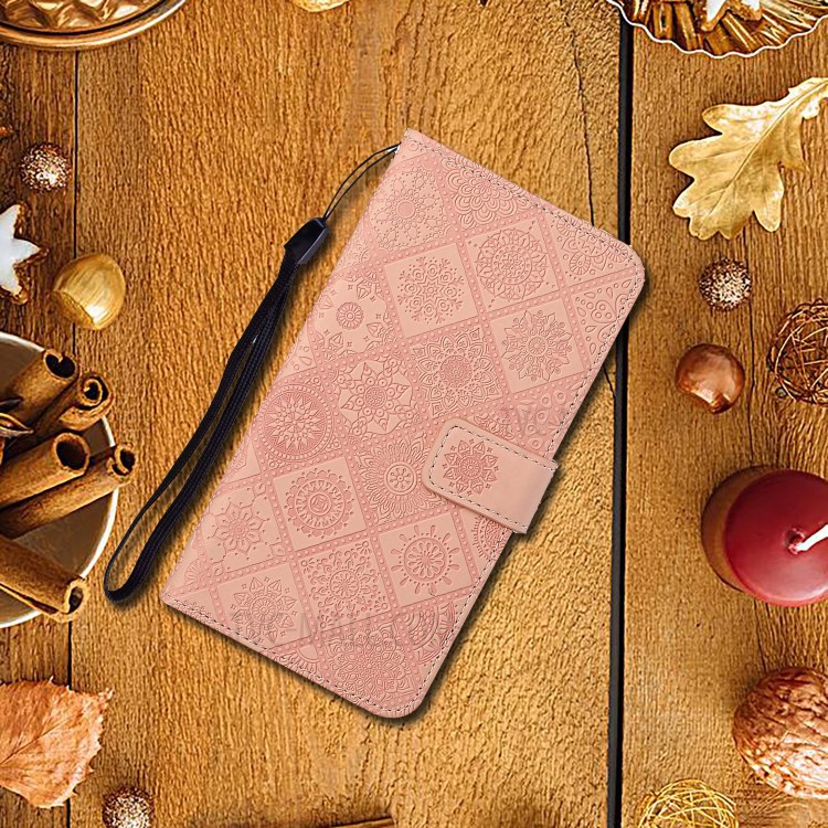 For Huawei P smart 2021/Y7a Imprinted Flower Wallet Leather Magnet Clasp Case with Strap - Pink-10