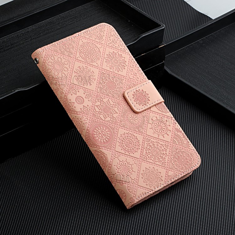 For Huawei P smart 2021/Y7a Imprinted Flower Wallet Leather Magnet Clasp Case with Strap - Pink-11