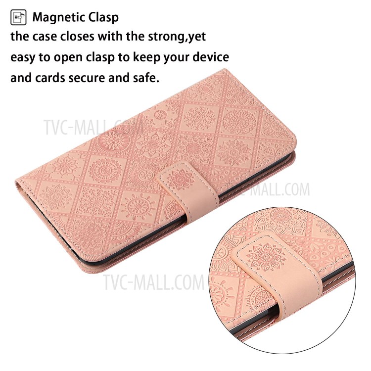 For Huawei P smart 2021/Y7a Imprinted Flower Wallet Leather Magnet Clasp Case with Strap - Pink-6