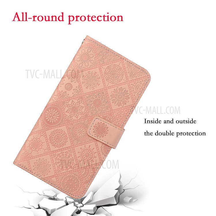 For Huawei P smart 2021/Y7a Imprinted Flower Wallet Leather Magnet Clasp Case with Strap - Pink-7