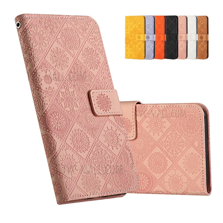 For Huawei P smart 2021/Y7a Imprinted Flower Wallet Leather Magnet Clasp Case with Strap - Pink-8