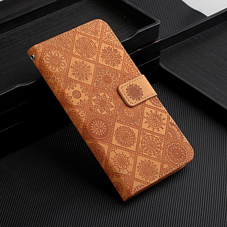 For Huawei P smart 2021/Y7a Imprinted Flower Wallet Leather Magnet Clasp Case with Strap - Brown-11