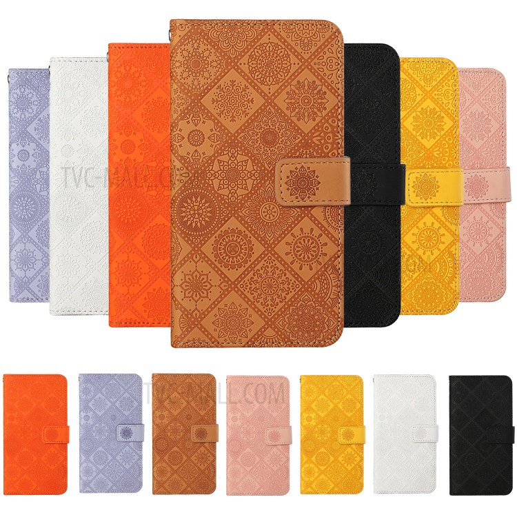 For Huawei P smart 2021/Y7a Imprinted Flower Wallet Leather Magnet Clasp Case with Strap - Brown-9
