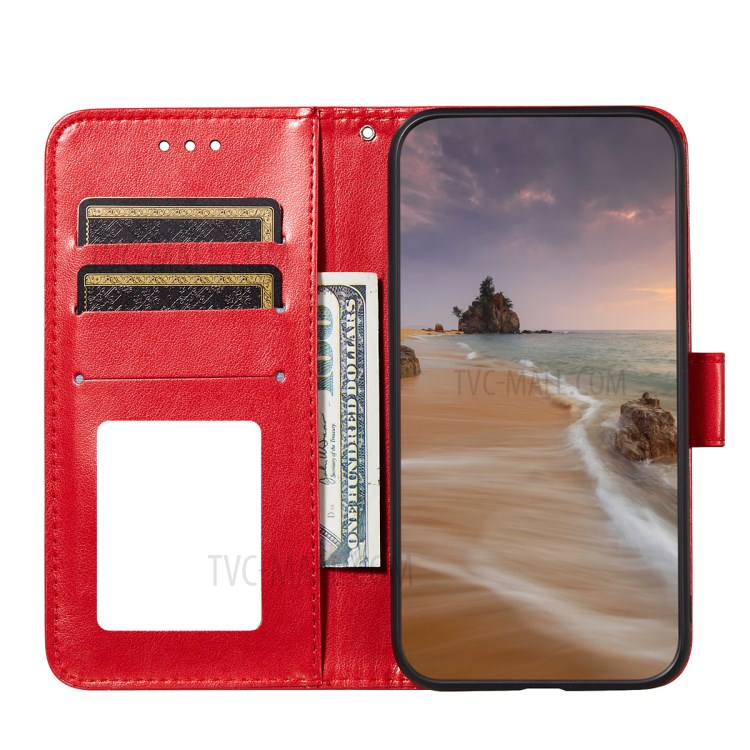 Imprinted Rose Flower Butterflies Pattern Leather Stand Phone Case for Huawei P smart 2021/Y7a - Red-5