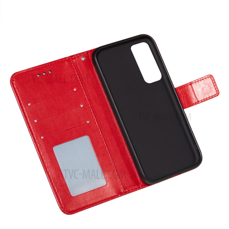 Imprinted Rose Flower Butterflies Pattern Leather Stand Phone Case for Huawei P smart 2021/Y7a - Red-8