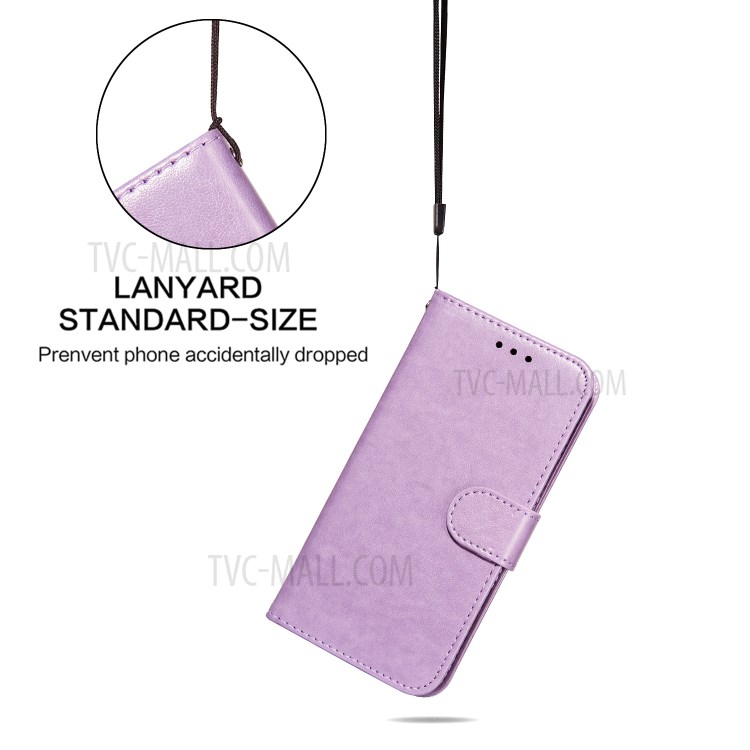 Dual-sided Magnetic Clasp Leather Wallet Stand Phone Case with Lanyard for Huawei P smart 2021/Y7a - Purple-7