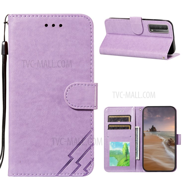 Full Protection Imprint Design Leather Wallet Stand Phone Cover Case for Huawei P smart 2021/Y7a - Purple-1