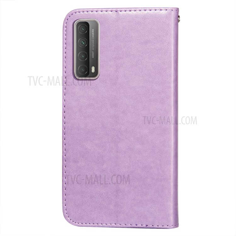 Full Protection Imprint Design Leather Wallet Stand Phone Cover Case for Huawei P smart 2021/Y7a - Purple-3