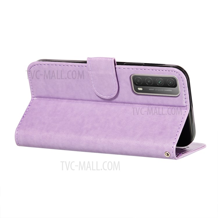 Full Protection Imprint Design Leather Wallet Stand Phone Cover Case for Huawei P smart 2021/Y7a - Purple-6