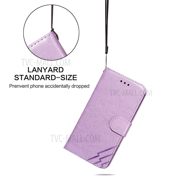 Full Protection Imprint Design Leather Wallet Stand Phone Cover Case for Huawei P smart 2021/Y7a - Purple-7