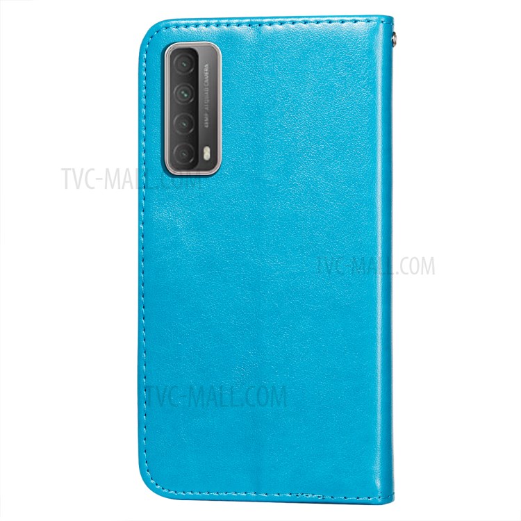 Full Protection Imprint Design Leather Wallet Stand Phone Cover Case for Huawei P smart 2021/Y7a - Blue-3