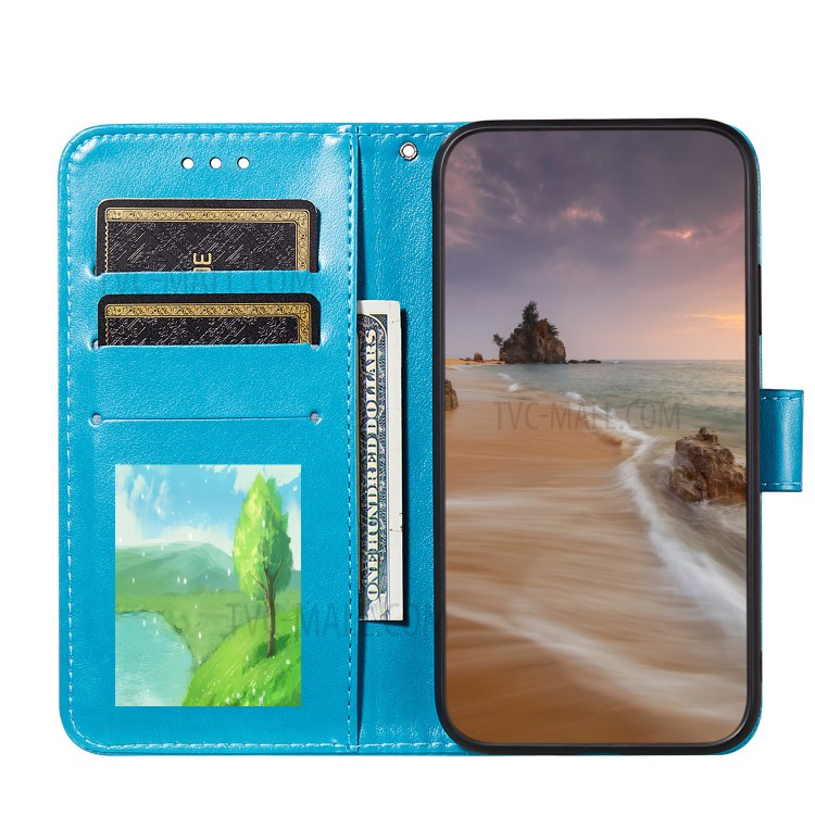 Full Protection Imprint Design Leather Wallet Stand Phone Cover Case for Huawei P smart 2021/Y7a - Blue-4